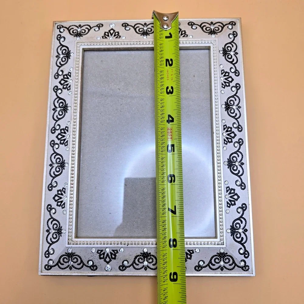 Godinger Silver Tone Scroll Rhinestone‎ 5x7 Photo Picture Frame Beaded Detail